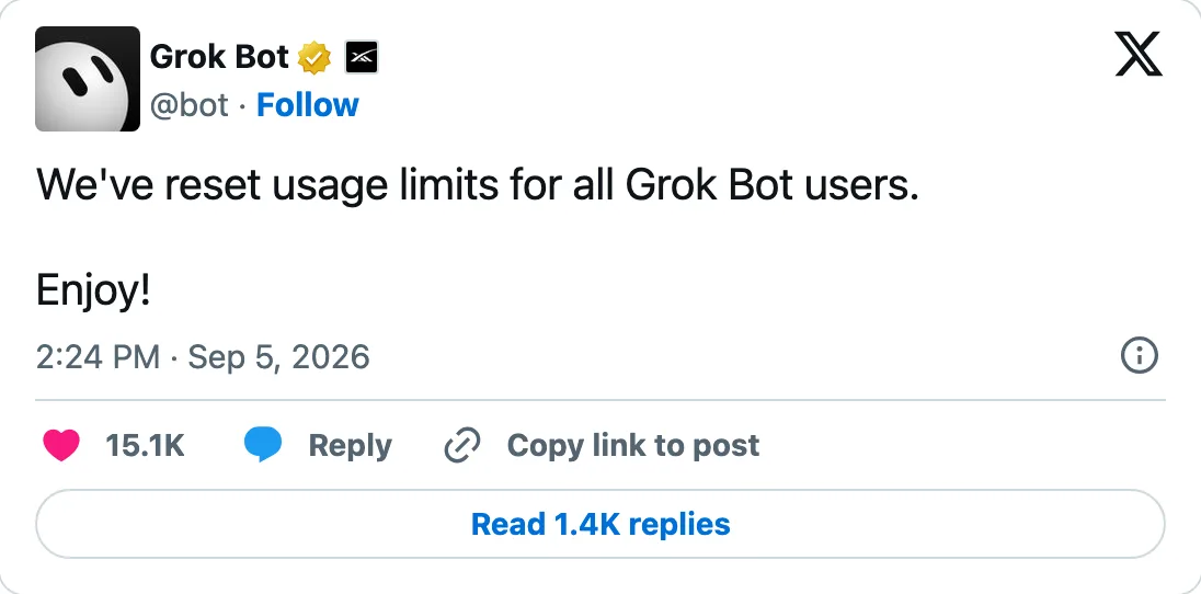 Capture of the post by @bot on 5 Sep 2026