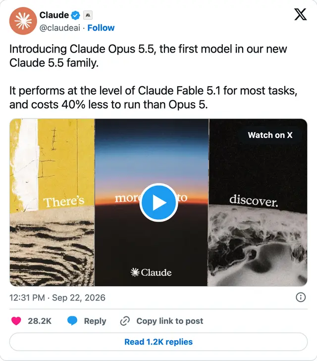 Capture of the post by @claudeai on 22 Sep 2026