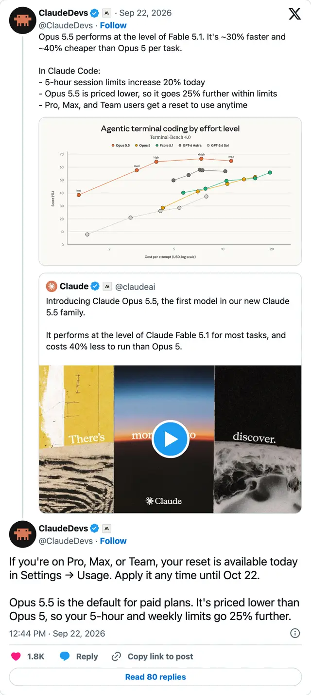 Capture of the post by @ClaudeDevs on 22 Sep 2026