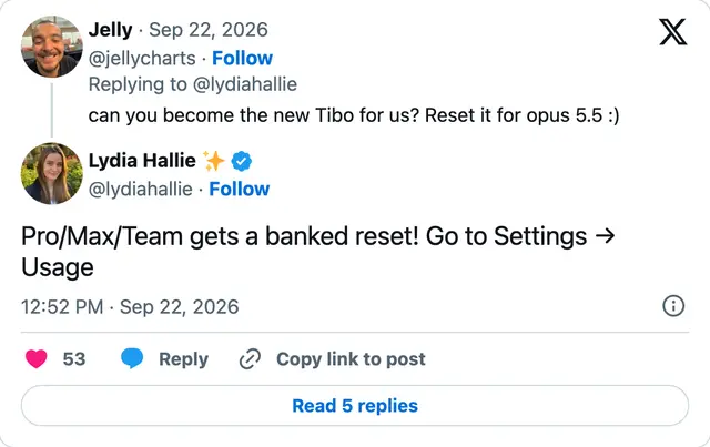 Capture of the post by @lydiahallie on 22 Sep 2026