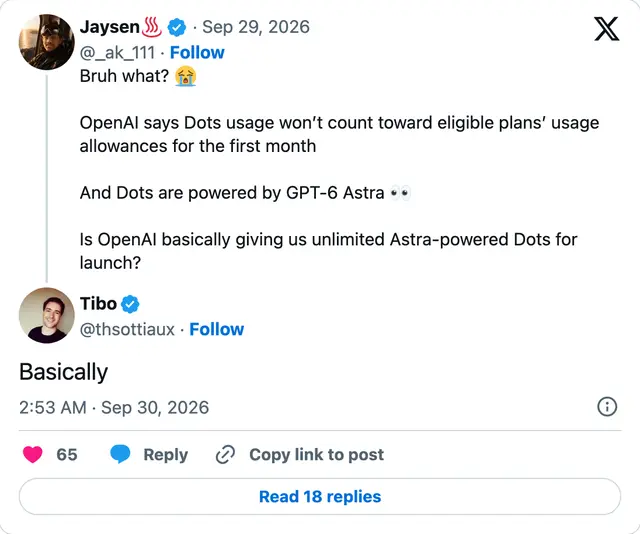 Capture of the post by @thsottiaux on 30 Sep 2026