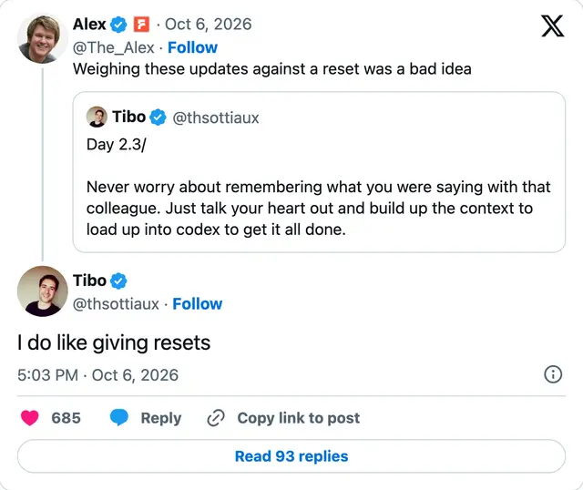 Capture of the post by @thsottiaux on 6 Oct 2026