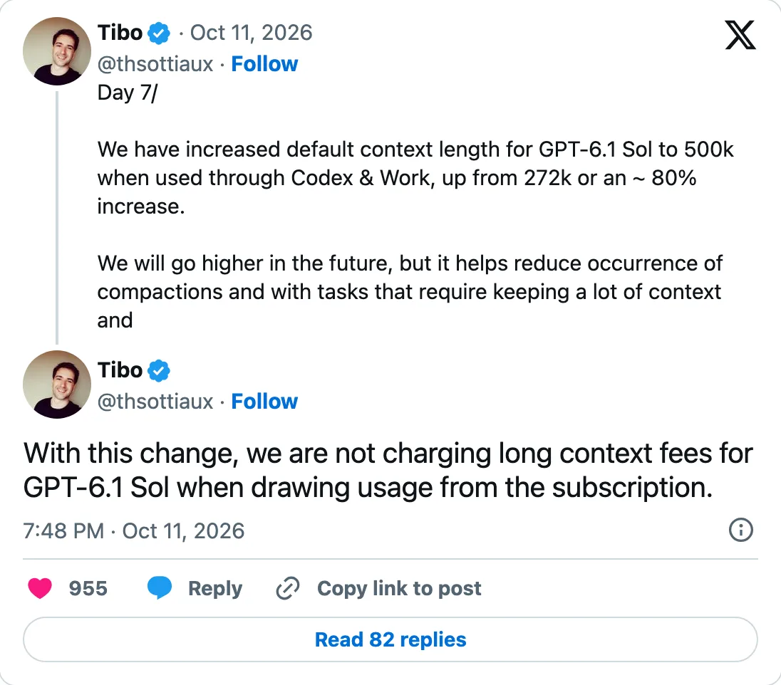 Capture of the post by @thsottiaux on 11 Oct 2026