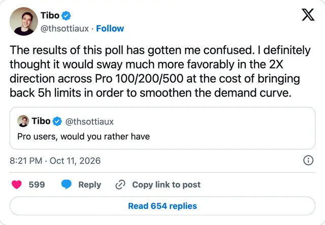 Capture of the post by @thsottiaux on 12 Oct 2026