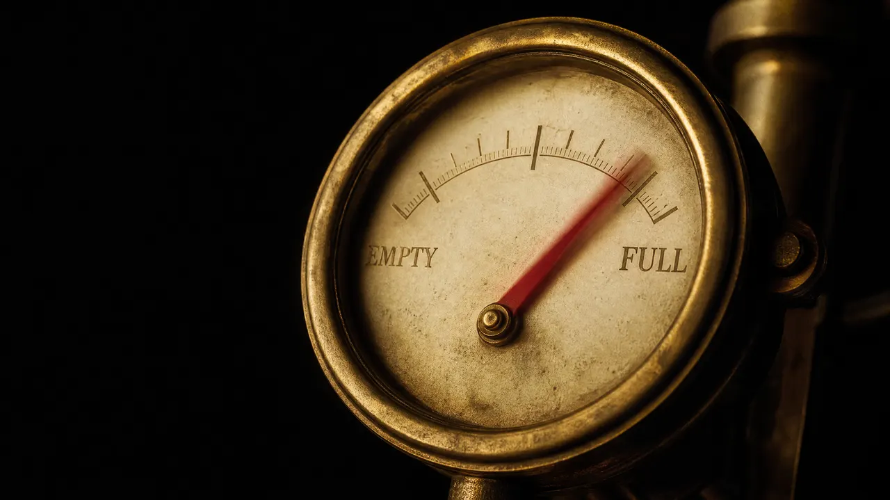 Illustration: a usage meter snapping from a thin red sliver to a full brass bar.