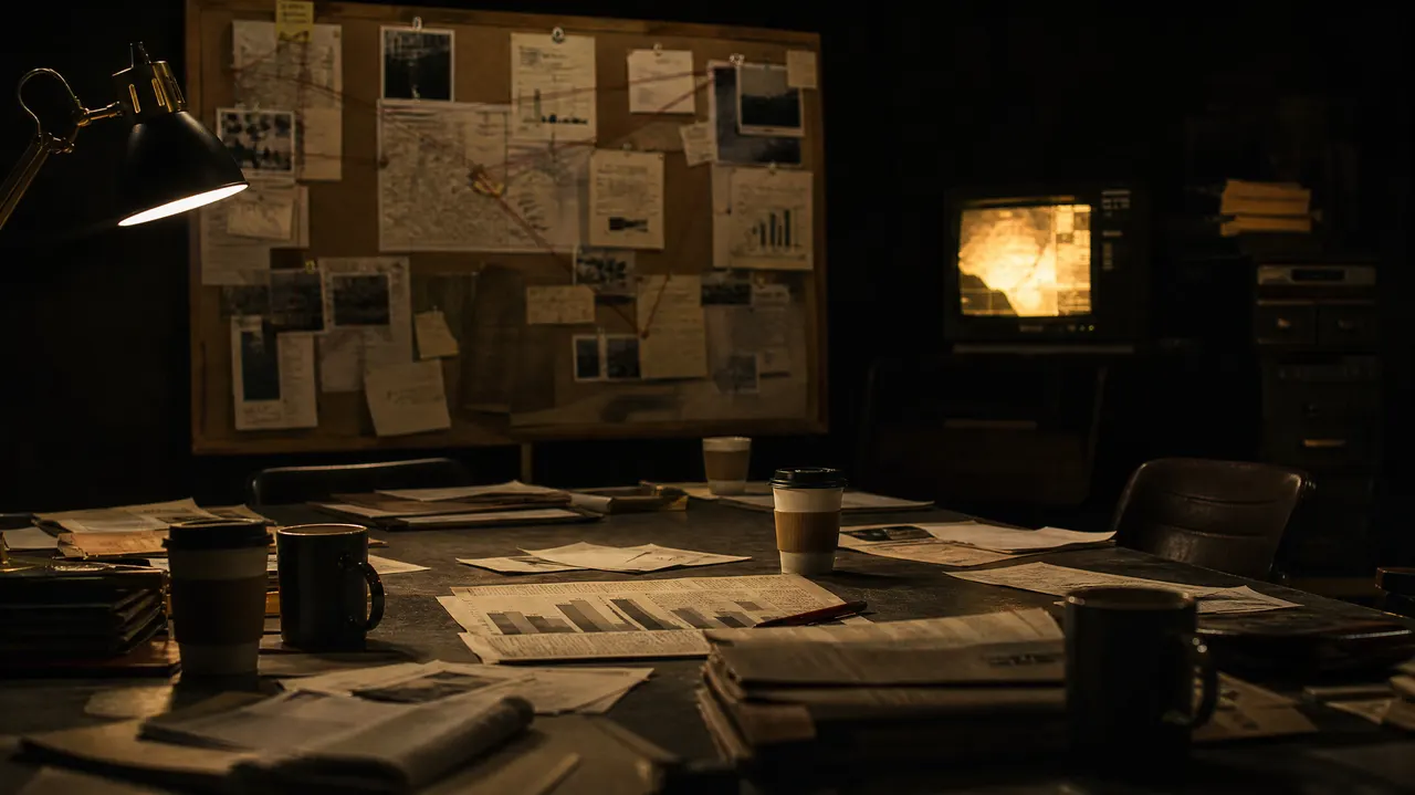 Illustration: the war room, a long table of lit terminals on a drain-weekend Sunday, no people in frame.